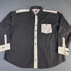 Black Label 3XL Button Down Shirt Black Geometric Pattern Accents Long Sleeve